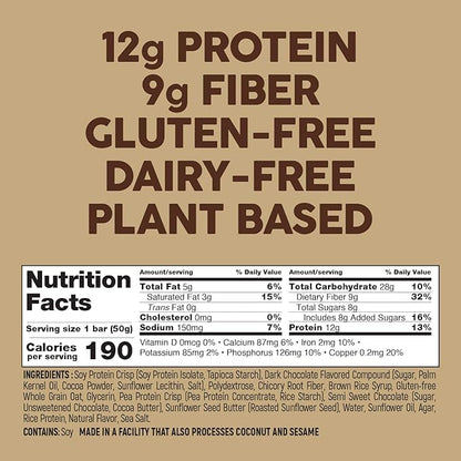 No Nuts! Chocolate Chip Protein Bars 100% Nut-Free & School-Safe | 12g Plant Protein, Vegan, Gluten-Free, Non-GMO, Organic, Kosher | 12 Count
