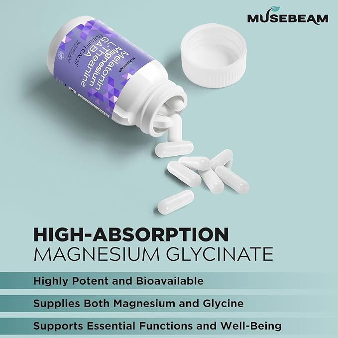 Magnesium Glycinate 275mg Melatonin 5mg L-Theanine 200mg GABA 100mg Capsules - Full Rest Nighttime Bedtime Support Supplement for Men Women - Vegan Sugar-Free Gluten-Free