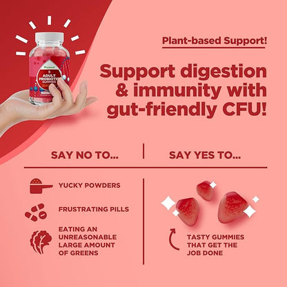 Healthy Gut Probiotic Gummies for Adults - Organic Probiotics for Gut Health Upset Stomach Relief and Immune Support - Digestive Health Chewable Probiotic Gummies for Women and Men - 5 Billion CFU