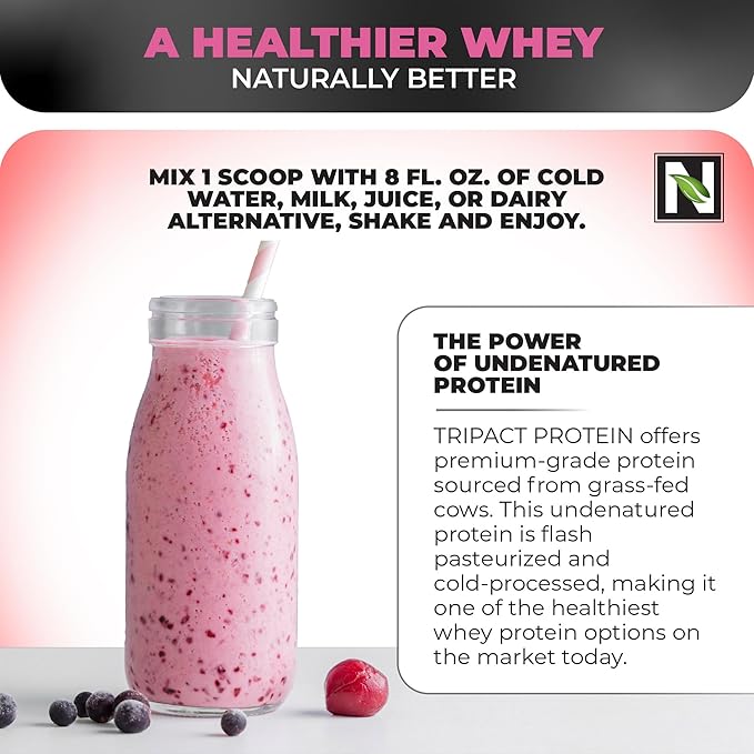 Nutrology TRIPACT Protein Powder - 7-in-1 Meal Replacement Shake with Grass Fed Whey Protein Powder, Pea, Rice, Greens for Muscle Recovery & Immunity, Superberry Flavor, 40 Servings