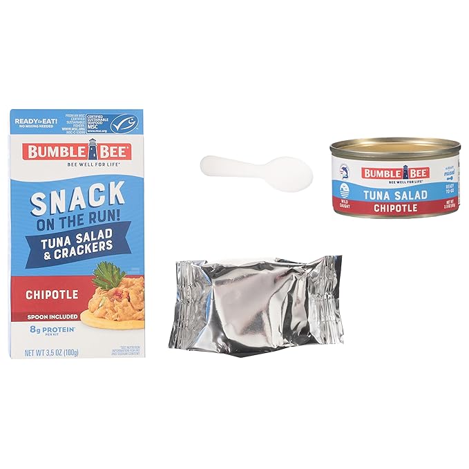 Bumble Bee Snack On The Run! Protein Snack Pack - 8g Protein per Box - Chipotle Tuna Salad with Crackers Kit - Ready to Eat Easy-Open Can - Wild Caught MSC-Certified Tuna (Pack of 1)