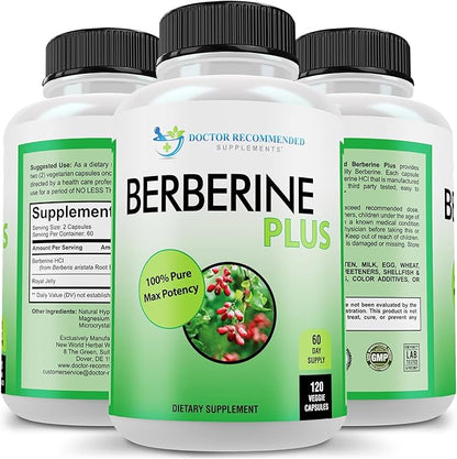 DOCTOR RECOMMENDED SUPPLEMENTS Berberine Plus 1200mg Per Serving - 120 Veggie Capsules with Royal Jelly