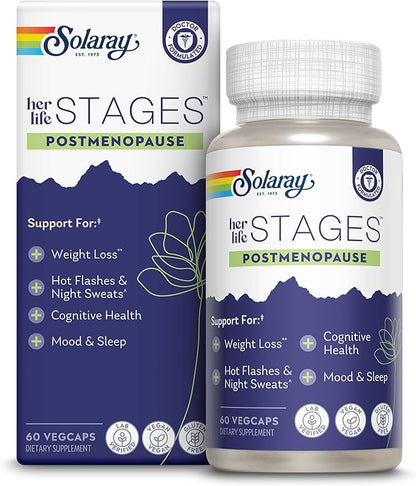 SOLARAY Postmenopause her Life Stages - Post Menopause Supplements for Women with Resveratrol - Vegan and Made Without Hormones - 60-Day Guarantee - Vegan, Lab Verified - 30 Servings, 60 VegCaps