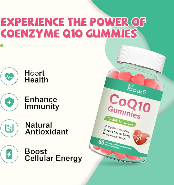 400MG CoQ10 Gummies with Omega-3, Vitamin B3 & Magnesium, Helps Support Hear-t Health, Cellular Energy & Antioxidant, Vegan, Gluten Free, Non-GMO 60 Counts