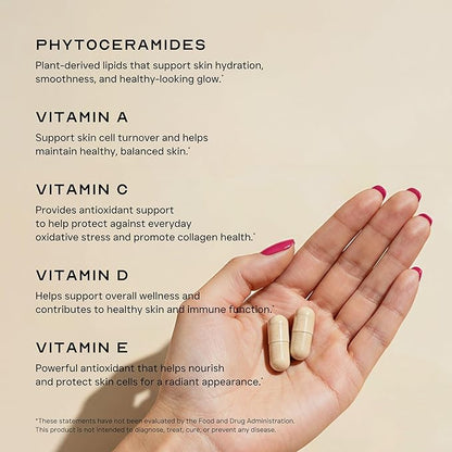 Skin Care Phytoceramides, 90 Day Hydration Focus Super Ceramide Supplements for Women and Men, Wrinkle Support Factor Pills Give youth to the Face with Multivitamin A, C, D, E Gluten Free 90 Capsules