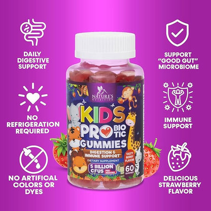 Probiotic for Kids - Natural Immune Support & Digestive Health Supplement - Nature's Daily Children's Probiotic Gummy for Ages 4+ Vegan, Gluten, Soy & Dairy Free - Berry Flavored - 60 Gummies