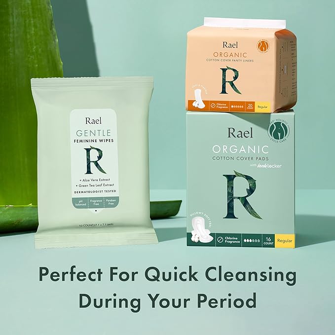 Rael Feminine Wipes, Flushable, Travel Size, All Skin Types, Daily Use (Gentle, 10 Count Pack of 4)