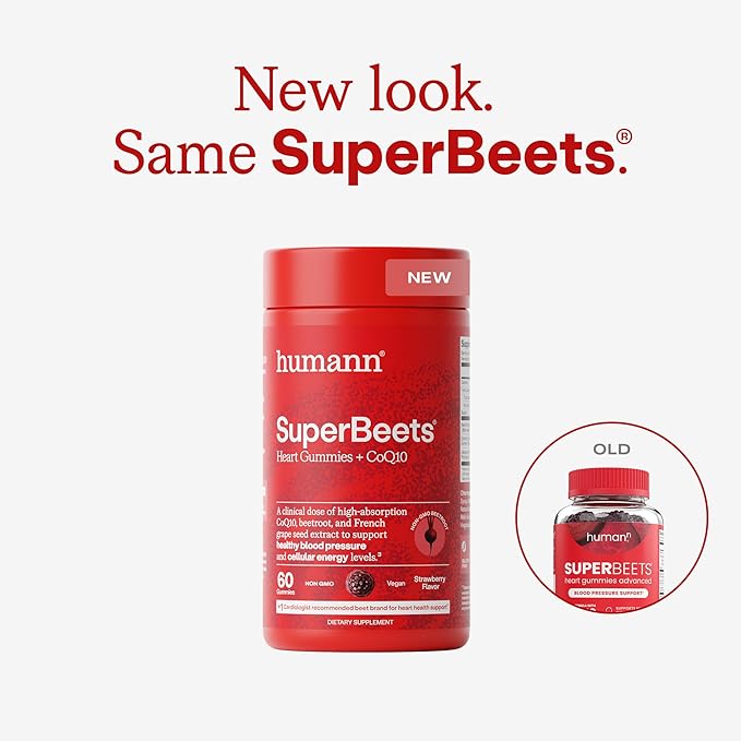 Humann SuperBeets 3-in-1 Heart Gummies - 3x Absorption CoQ10 - Plus Beetroot Extract & Grape Seed Extract for Advanced Heart Health, Cellular Energy & Circulation Support, Vegan, Gluten Free, 60 count