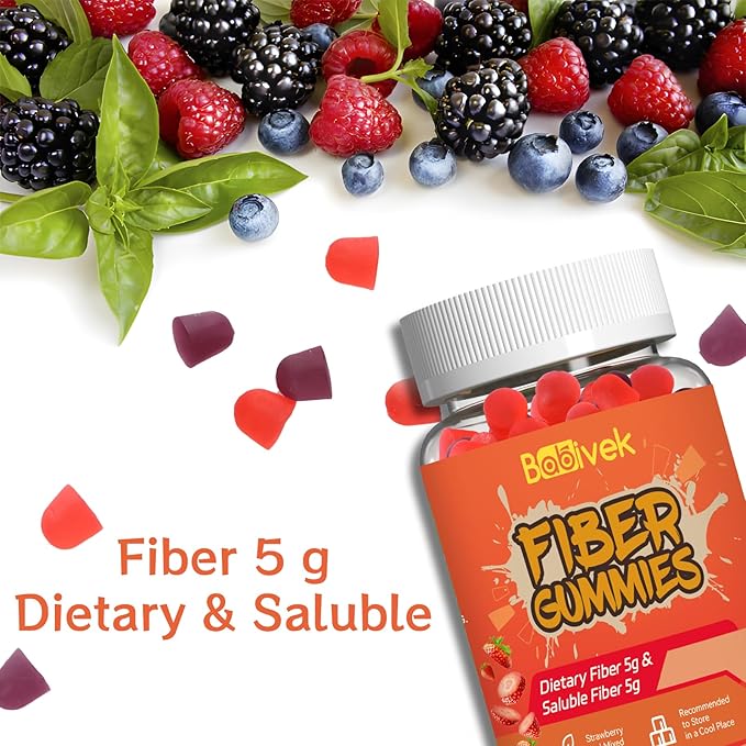 Fiber Gummies for Women and Men – Dietary Fiber, Gut Health Support, Vegan, Non-GMO, Non-Gluten, Mixed Berry & Strawberry Flavors, 60 Count