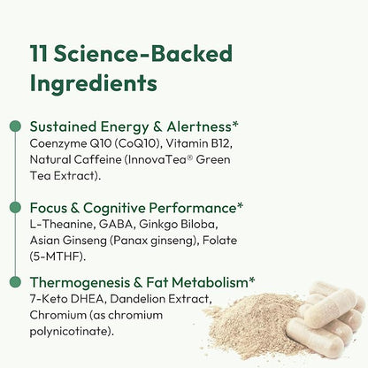 Daily Boost for Women & Men 3-in-1 Metabolism, Focus & Steady Energy Support | 7-Keto DHEA, Green Tea Caffeine, CoQ10 & Ginseng | 90 Capsules