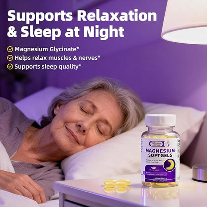 2 Pack High Absorption Magnesium Glycinate 400mg Softgels Supplement, Magnesium with Calcium - Highly Bioavailable - with Vitamin D3 & K2, for Sleep, Mood, Brain Support