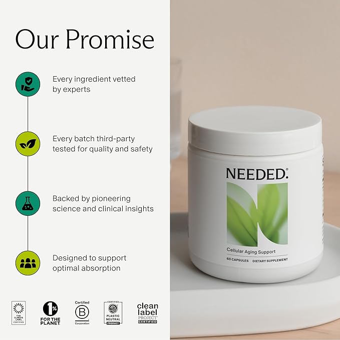 Needed. Cellular Aging Support - Antioxidants Supplement with Alpha Lipoic Acid, Acetyl L-Carnitine & PQQ - Third Party Tested Mitochondrial Supplement - 30 Servings