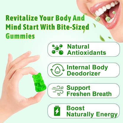Chlorophyll Gummies - Super Green 13 in 1 with Ashwagandha Vitamin C Zinc & Copper for Body Odor, Skin Energy Immune Support Deodorant for Women - 60 Count