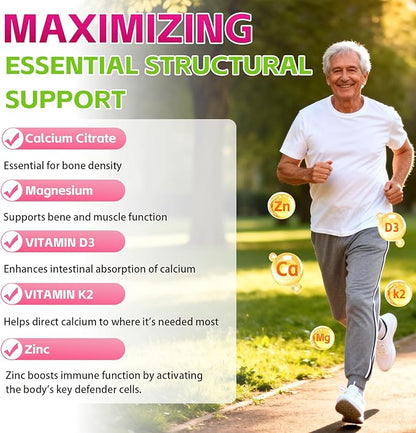 Calcium Citrate Gummies 1200mg with Vitamin D3 & K2 Supplements for Women & Men, High Absorption Calcium Gummies Plus Magnesium, Zinc for Strong Bones & Immune Support Mixed Berry Flavor