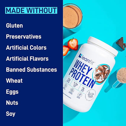 LeanFit® Grass-fed Whey Protein Powder, Natural Chocolate, Gluten-Free, Keto-Friendly & Low-Carb 24g Protein, 23 Servings, 858g (1.89 Pound) Tub