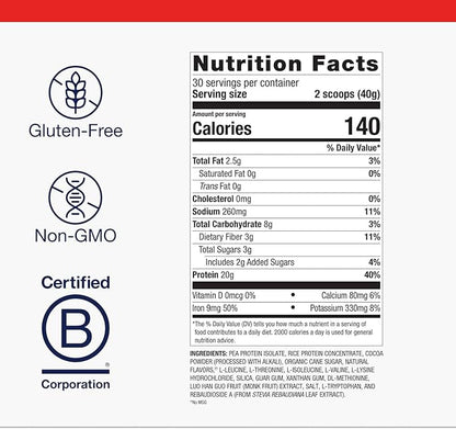 Metagenics Perfect Protein Pea & Rice - Plant-Based Protein Powder with 20g Protein & 3.5g BCAAs - Supports Muscle Growth & Recovery - Non-GMO, Gluten-Free, Dairy-Free - Chocolate - 30 Servings