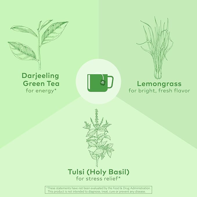 ORGANIC INDIA Tulsi Green Tea Bags - Holy Basil Tea, African Basil, Stress Relieving, Immune Support, USDA Certified Organic, Premium Darjeeling Green Tea, Caffeinated - 18 Infusion Bags, 1 Pack