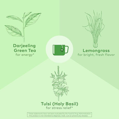 ORGANIC INDIA Tulsi Green Tea Bags - Holy Basil Tea, African Basil, Stress Relieving, Immune Support, USDA Certified Organic, Premium Darjeeling Green Tea, Caffeinated - 18 Infusion Bags, 1 Pack
