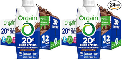 Orgain Clean Protein Shake,Grass Fed Dairy,Creamy Chocolate Fudge - 20g Whey High Protein,Kosher,Ready to Drink,Low Net Carbs,Gluten Free,No Soy Ingredients,11 Fl Oz,(Pack of 24)