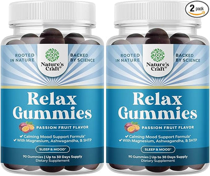 Calming Gummies for Adults with Ashwagandha and Magnesium - Relaxing Stress Gummies with L Theanine 5HTP and Lemon Balm Extract - Adaptogenic Chamomile Extract Vitamin B6 - 90 Count (Pack of 2)
