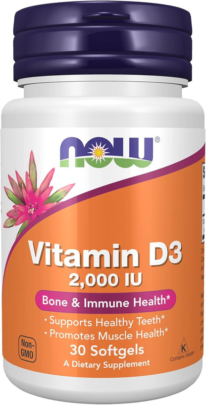 NOW Foods Supplements, Vitamin D-3 2,000 IU, High Potency, Structural Support*, 30 Softgels
