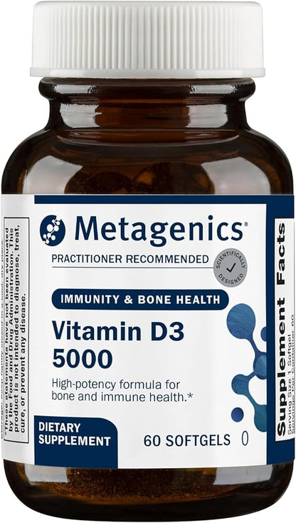 Metagenics Vitamin D3 5000 IU Supplement - High Potency Softgels for Immune, Bone & Heart Health* - 125 mcg Cholecalciferol in Coconut Oil for Enhanced Absorption* - Non-GMO, Gluten-Free - 60 Count