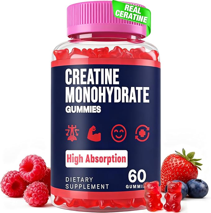 Creatine Monohydrate Gummies for Women & Men, Taurine & B6, Chewable Creatina Pre Workout Gummies for Max Strength & Muscle Growth, Energy, Endurance, Creatine for Men & Women - 1 Pack