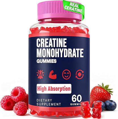 Creatine Monohydrate Gummies for Women & Men, Taurine & B6, Chewable Creatina Pre Workout Gummies for Max Strength & Muscle Growth, Energy, Endurance, Creatine for Men & Women - 1 Pack