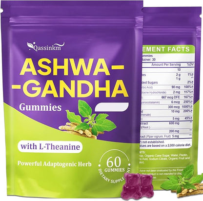 Ashwagandha Gummies - 10 IN 1 Organic Ashwaganda Gummies for Women & Men, with L Theanine, Vitamin B6, Black Pepper for Relaxation*, Cognitive, Immune, Zzz, Cortisol, Vegan, Berry Flavor - 60 Count