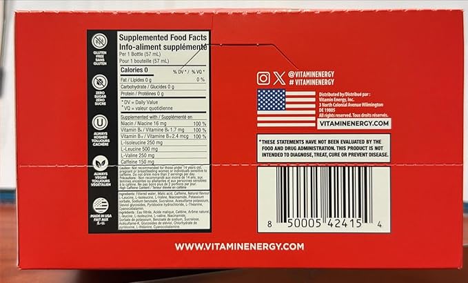 Vitamin Energy Focus+ Extra Strength Energy Shot Tropical Infusion 12 Pack, 260mg Natural Caffeine, B-Vitamins, CoQ10, Amino Acids, Focus, Productivity & Clarity, Zero Sugar, Gluten-Free, 1.93 fl oz