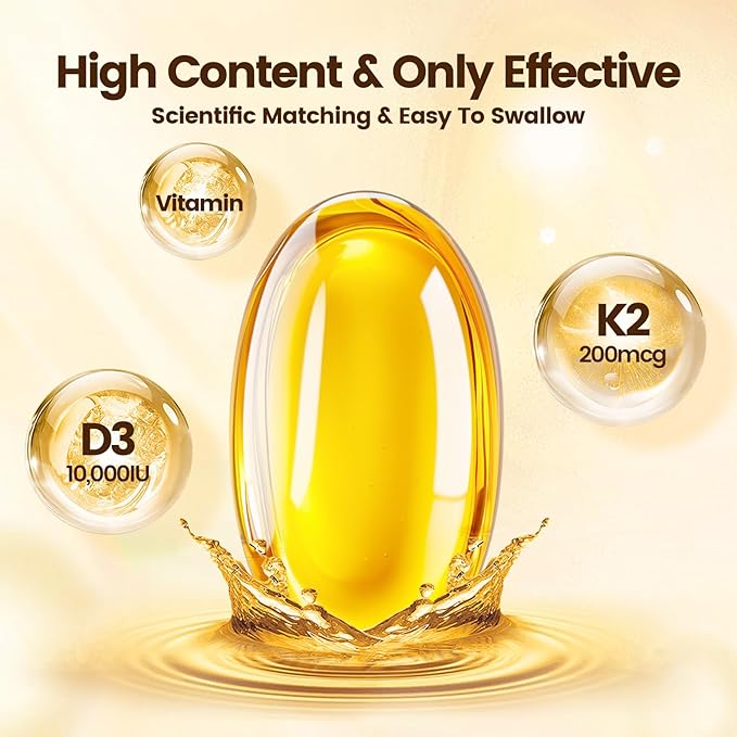 VivoNu Vitamin D3 K2 10000 IU with MK7-300 Virgin Coconut Oil Softgels, 2 in 1 Vitamins D & K Complex | Vitamina D3 con K2 ((1Bag)