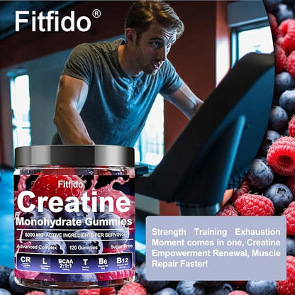 Creatine Monohydrate Gummies Complex 8000mg for Men and Women, Containing L-carnitine & Taurine, Build Muscle, Boost Energy, Faster Recovery, Sugar Free & Vegan, Raspberry & Blackberry, 120 Count