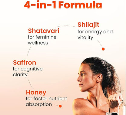 Better Alt She-Lajit Honey Sticks Mango Chilli Flavor | with Shatavari, Shilajit & Saffron | 85+ Nutrients for Vitality & Stamina| 30 Sticks