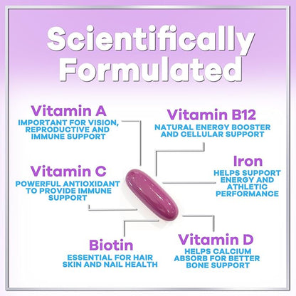 Multivitamin For Women - Complete Daily Woman's Multivitamins with Biotin, Calcium, Folic Acid, Iron, Zinc, Vitamin A, C, D, E & B Vitamins, Women's Hair Skin and Nails Supplements - 120 Softgels