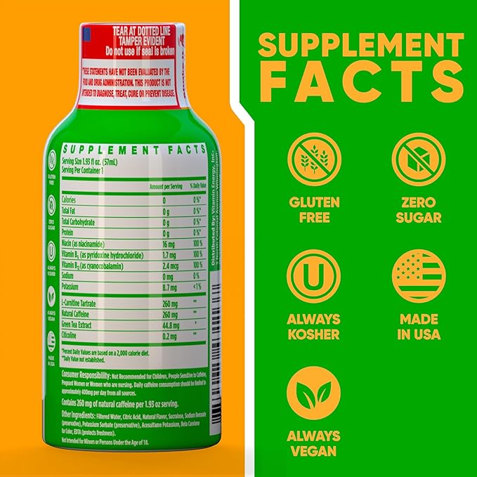 Vitamin Energy Immune+ Extra Strength Energy Shot Watermelon Burst 12 Pack, 260mg Natural Caffeine, B-Vitamins, Citicoline, Green Tea, Immunity & Focus Support, Zero Sugar, Gluten-Free 1.93 fl oz