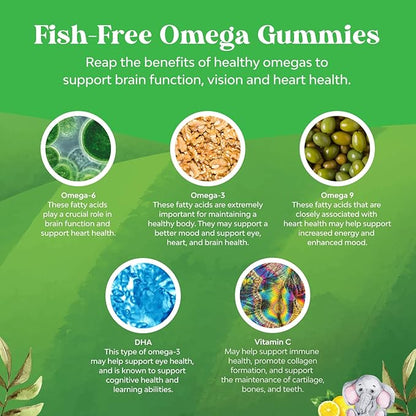 Kids DHA Omega 3 Gummies for Kids - Delicious Fish Free DHA Omega 3 Gummies with Vegetarian 6 9 for Vision Brain & Immunity - Non GMO Supplement Fish & Gluten Free - 90 Count