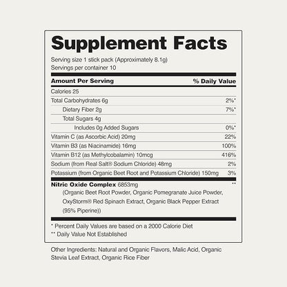 Snap Supplements Organic Beet Root Powder Nitric Oxide Supplement for Men & Women with Red Spinach, Supports Healthy Energy & Blood Pressure Already in Normal Range, 10 Stick Packs, Mixed Berry