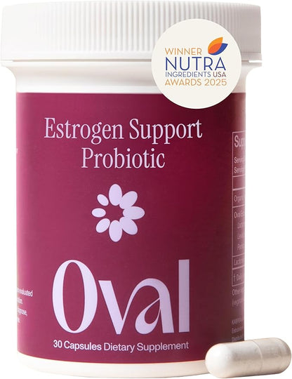 Oval Estrogen Support Probiotic for Women - Menopause Supplements for Women - Vegan, Non-Hormonal Support for Mood, Sleep, Metabolism, Skin & Gut Health - 1 Pack, 30 Capsules