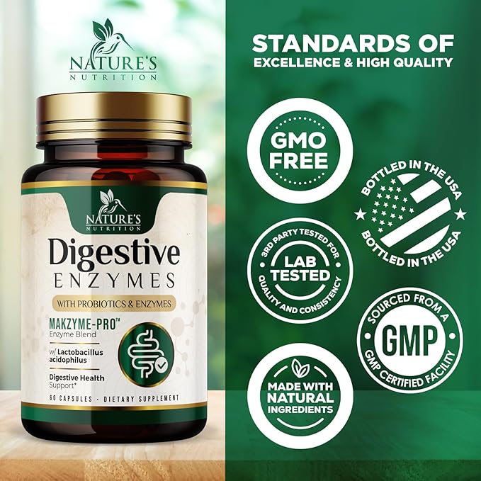 Digestive Enzymes - Super Digestive Multi Enzyme Complex for Bloating & Gut Health Support with Bromelain, Papain, Probiotics & Prebiotics - Digestion Health Support for Women & Men - 60 Capsules