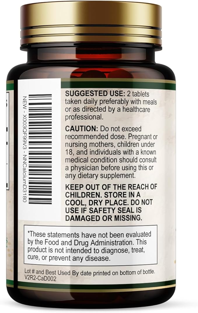 Calcium 1200 mg with Vitamin D3 Per Serving - Bone Health Supplement, Vitamin D & Calcium Supplements for Women & Men - Bone, Teeth & Immune Support, Nature's Calcium Pills, USA Bottled - 180 Tablets