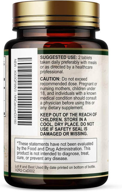 Calcium 1200 mg with Vitamin D3 Per Serving - Bone Health Supplement, Vitamin D & Calcium Supplements for Women & Men - Bone, Teeth & Immune Support, Nature's Calcium Pills, USA Bottled - 180 Tablets