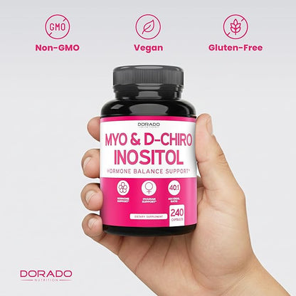 Myo-Inositol & D-Chiro Inositol Supplement For Women (240 Capsules, 2050mg Per Serving Ideal 40:1 Ratio Myo Inositol) Hormone Balance for Women - Third Party Tested, Vegan Safe & USA Made - 240 Count