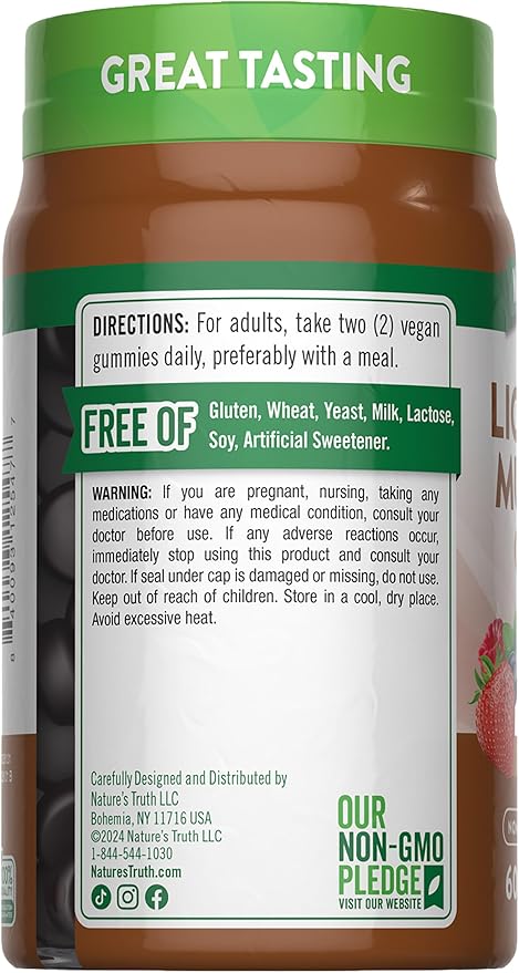 Nature's Truth Lion's Mane Gummies for Adults | 60 Count | Mixed Berry Flavor | Vegan, Non-GMO, & Gluten Free Supplement