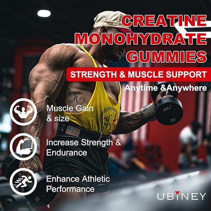 Creatine Monohydrate Gummies 5000mg – Sugar-Free, Vegan, Gluten-Free – Enhanced with Vitamin B12 & L-Taurine for Muscle Growth, Recovery & Strength – Delicious Strawberry Flavor, 60 Count