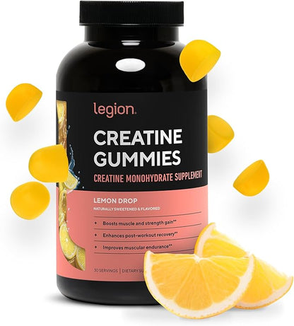 LEGION Creatine Monohydrate Gummies – Clean Chewable Creatine Supplement for Strength, Endurance & Muscle Recovery – 30 Lemon Drop Flavor Servings – No Artificial Flavors or Sweeteners.