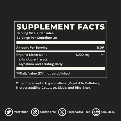LifeSeasons Essentials Lion's Mane Mushroom - Support Healthy Brain Function & Emotional Balance - Stimulate Nerve & Brain Cell Growth - Mood Enhancer - 1000mg per Serving - 60 Capsules
