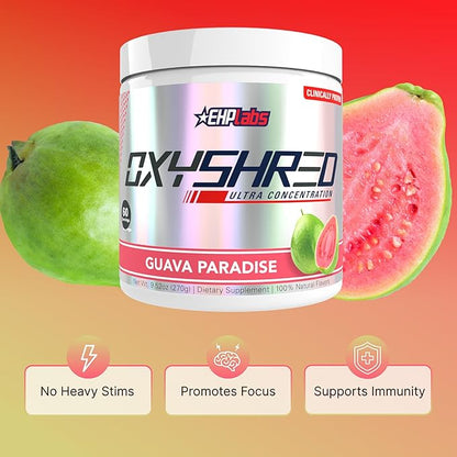 EHP Labs OxyShred Pre Workout Powder & Shredding Supplement - Preworkout Powder with L Glutamine & Acetyl L Carnitine, Energy Boost Drink - Guava Paradise, 60 Servings