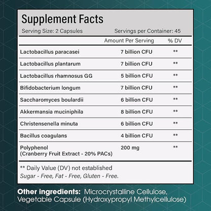 FloraBliss Christensenella Minuta and Akkermansia, Bifidobacterium longum, 8 Probiotic Strains, 50 Billion CFU, 90 Delayed-Release Capsules, with Cranberry Extract
