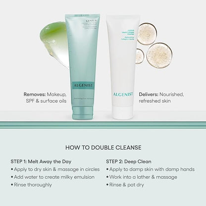 Algenist GENIUS Liquid Collagen Foaming Facial Cleanser - Travel Size Hydrating Face Wash & Makeup Remover with Alguronic Acid and Microalgae Oil to Nourish & Restore Skin's Radiance (1.5 oz, 2 count)