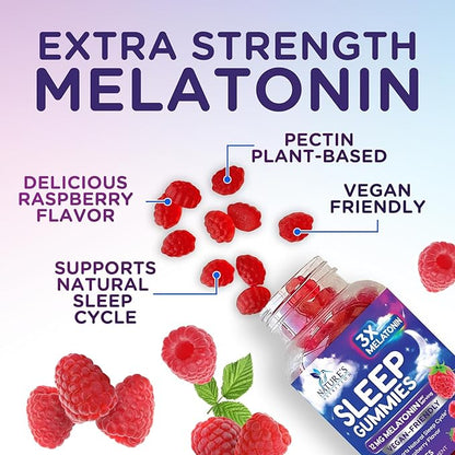 Melatonin Sleep Gummies - 12mg Per Serving - Extra Strength Sleep Support Melatonin Gummy for Adults - Vegan Sleeping Gummy Supplement to Support Restful Sleep - Tasty Berry Flavor - 60 Gummies